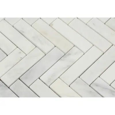 Oriental White / Asian Statuary 1X4 Herringbone Marble Mosaic Polished - Honed - SurfacesGalorePolished