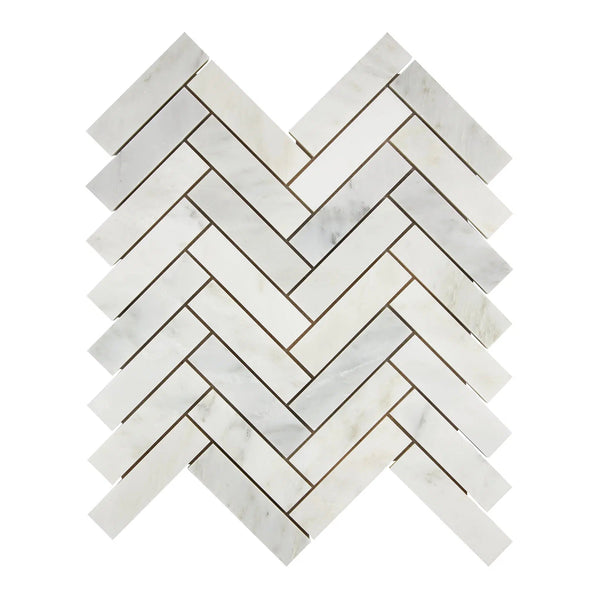 Oriental White / Asian Statuary 1X4 Herringbone Marble Mosaic Polished-Honed