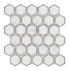 Oriental White / Asian Statuary 2" Vortex Hexagon w/Blue-Gray Marble Mosaic Polished-Honed