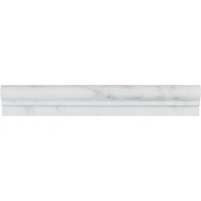 A polished-honed 2x12 single-step chair rail trim liner made from luxurious Oriental White marble, featuring a subtle grey veining pattern by SurfacesGalore.