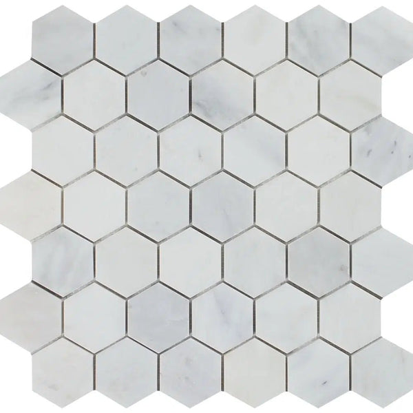 Oriental White / Asian Statuary 2X2 Hexagon Marble Mosaic Polished - Honed - SurfacesGalorePolished