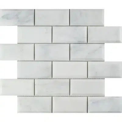 Oriental White / Asian Statuary 2X4 Brick Deep-Beveled Marble Mosaic Polished-Honed