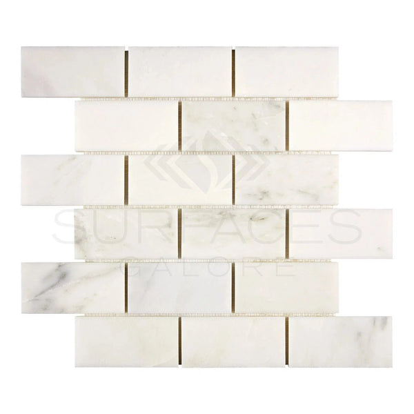 Oriental White / Asian Statuary 2X4 Brick Marble Mosaic Polished - Honed - SurfacesGalorePolished