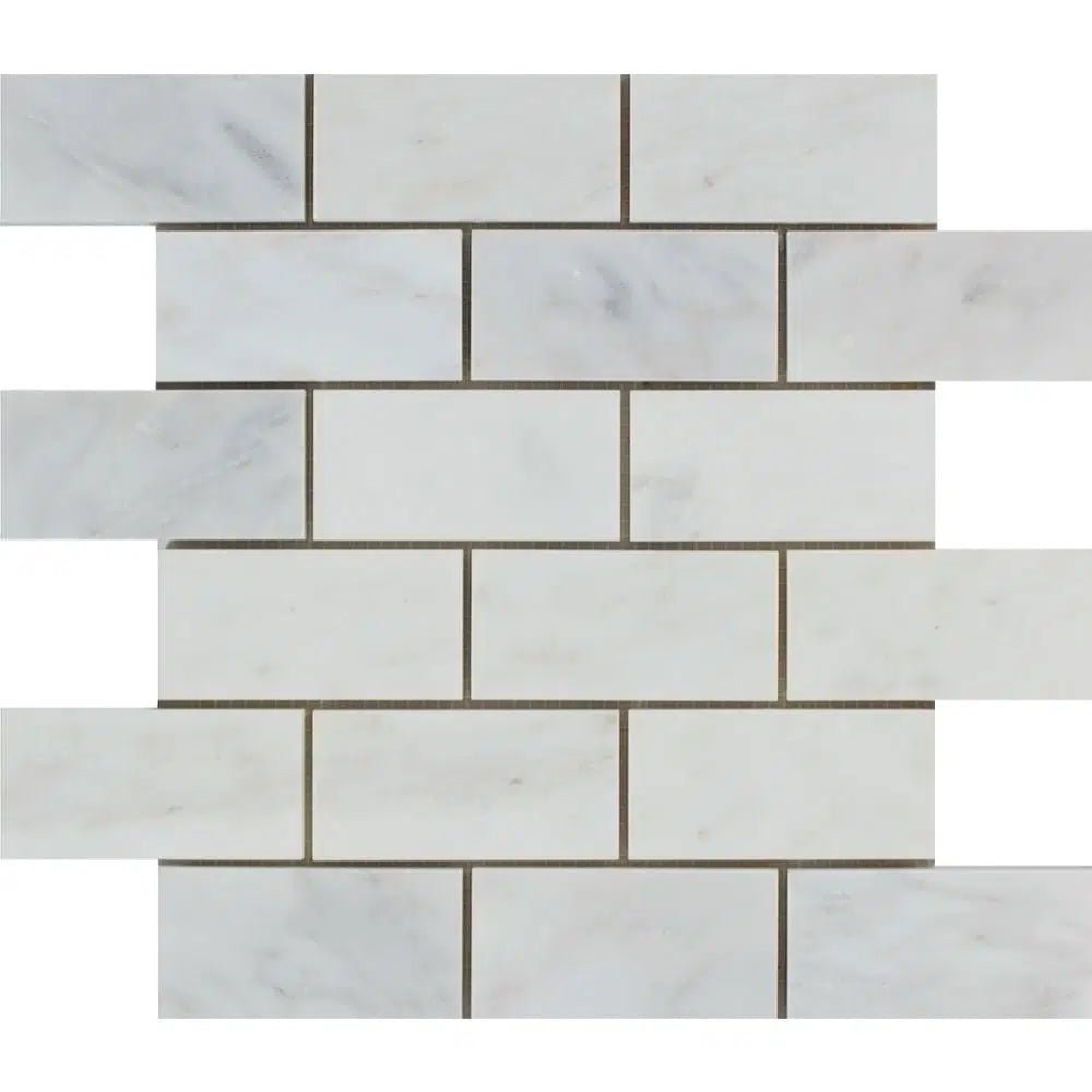 Oriental White / Asian Statuary 2X4 Brick Marble Mosaic Polished - Honed - SurfacesGalorePolished