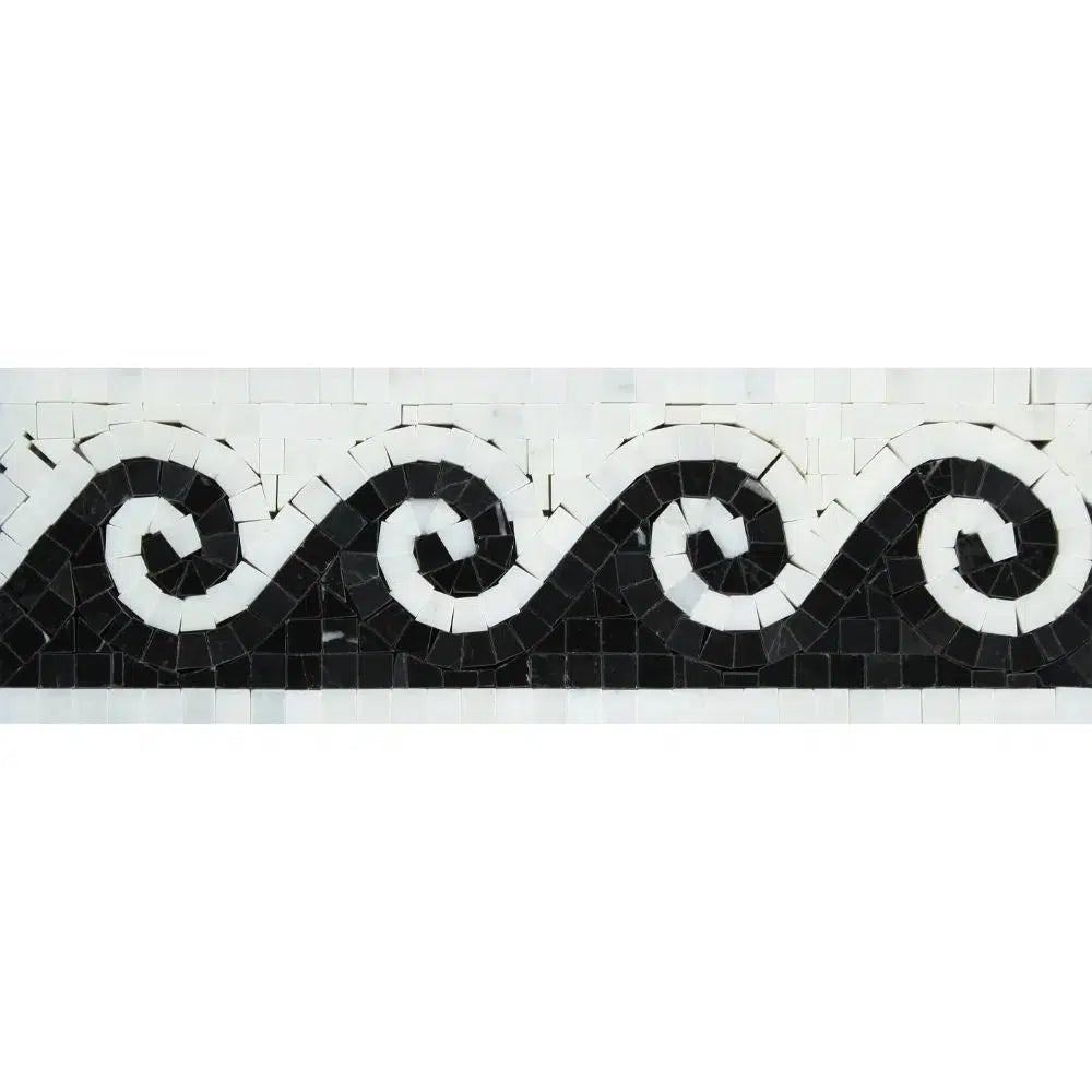 Oriental White / Asian Statuary 3 7/8X12 Wave Border w/ Black Dots Polished-Honed