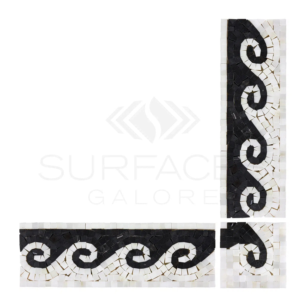 Oriental White / Asian Statuary 3 7/8X12 Wave Border w/ Black Dots Polished-Honed