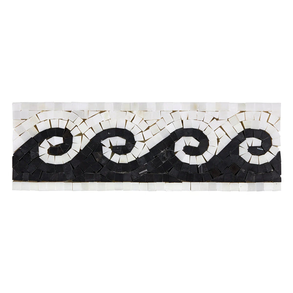 Oriental White / Asian Statuary 3 7/8X12 Wave Border w/ Black Dots Polished-Honed