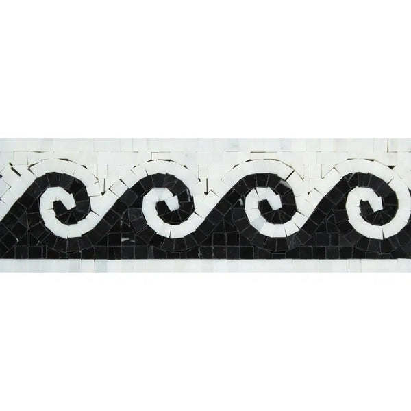 Oriental White / Asian Statuary 3 7/8X12 Wave Border w/ Black Dots Polished - Honed - SurfacesGalorePolished