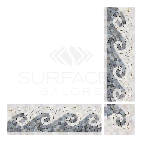 Oriental White / Asian Statuary 3 7/8X12 Wave Border w/ Blue - Gray Dots Polished - Honed - SurfacesGalorePolished