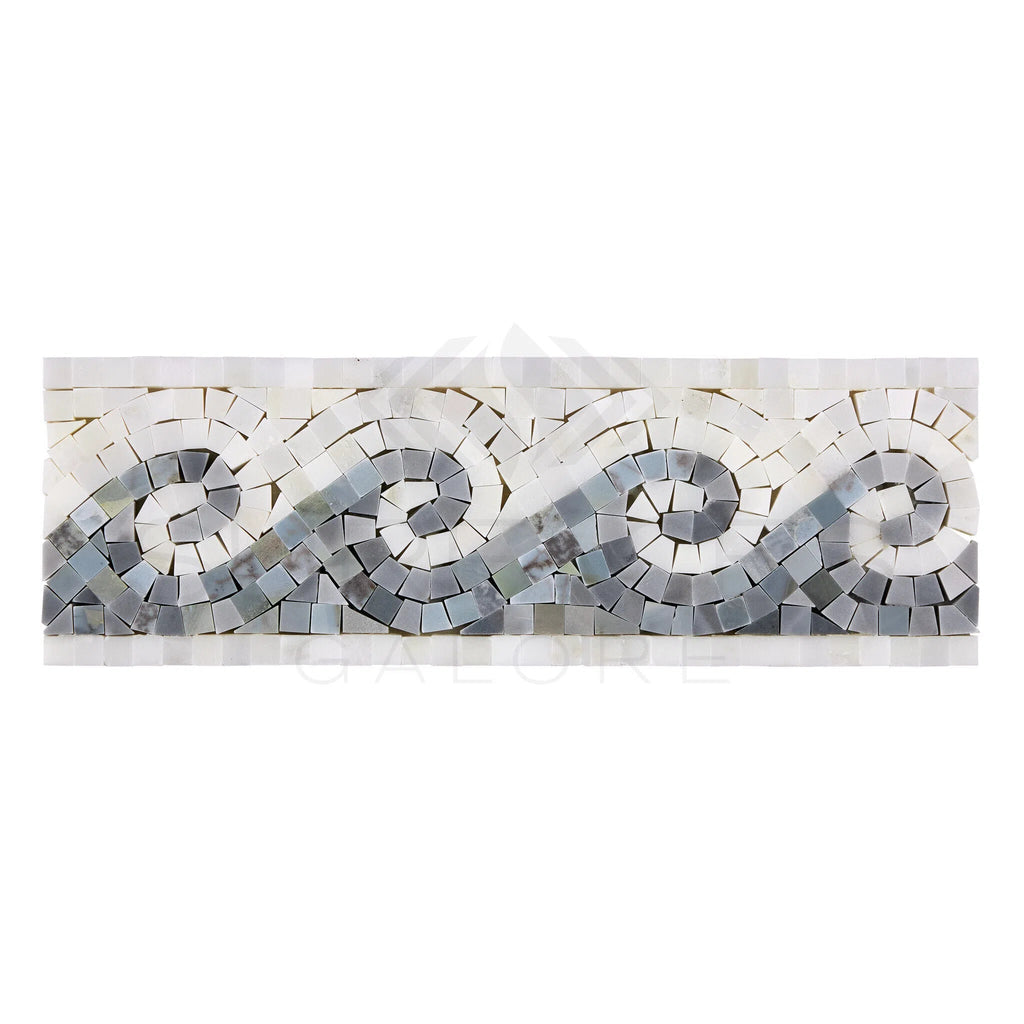 Oriental White / Asian Statuary 3 7/8X12 Wave Border w/ Blue - Gray Dots Polished - Honed - SurfacesGalorePolished