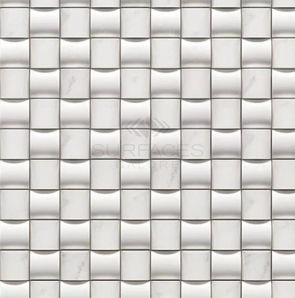 Oriental White / Asian Statuary 3 - D Small - Bread Marble Mosaic Polished - Honed - SurfacesGalorePolished