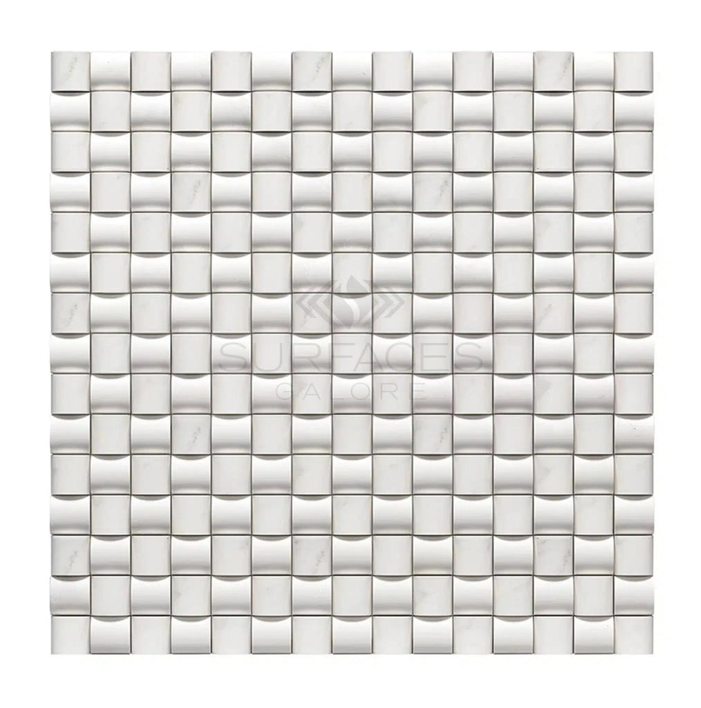 Oriental White / Asian Statuary 3-D Small-Bread Marble Mosaic Polished-Honed