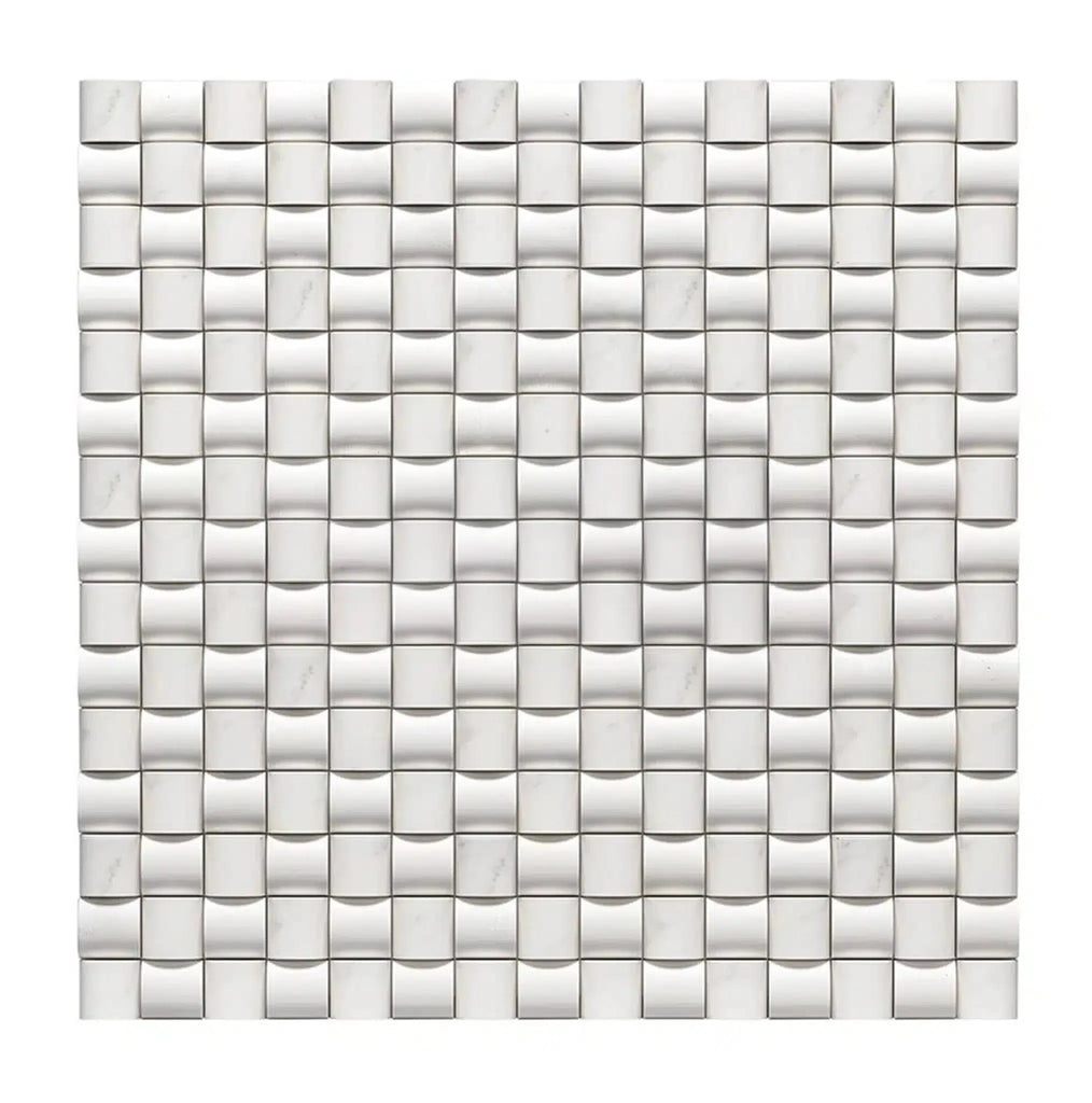 Oriental White / Asian Statuary 3-D Small-Bread Marble Mosaic Polished-Honed