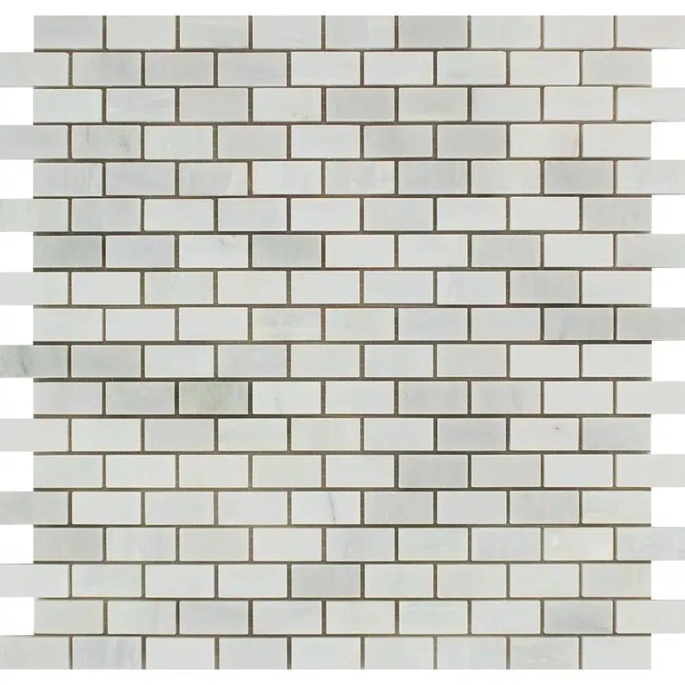 Oriental White / Asian Statuary 5/8X1 1/4 Mini-Brick Marble Mosaic Polished-Honed