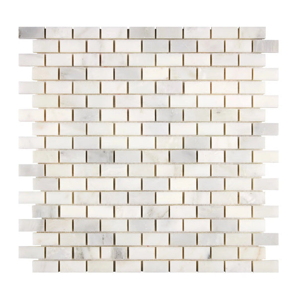 Oriental White / Asian Statuary 5/8X1 1/4 Mini-Brick Marble Mosaic Polished-Honed