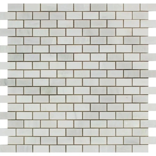 Oriental White / Asian Statuary 5/8X1 1/4 Mini - Brick Marble Mosaic Polished - Honed - SurfacesGalorePolished