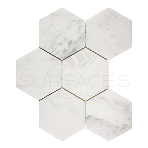 Oriental White / Asian Statuary 5X5 Hexagon Marble Mosaic Polished - Honed - SurfacesGalorePolished