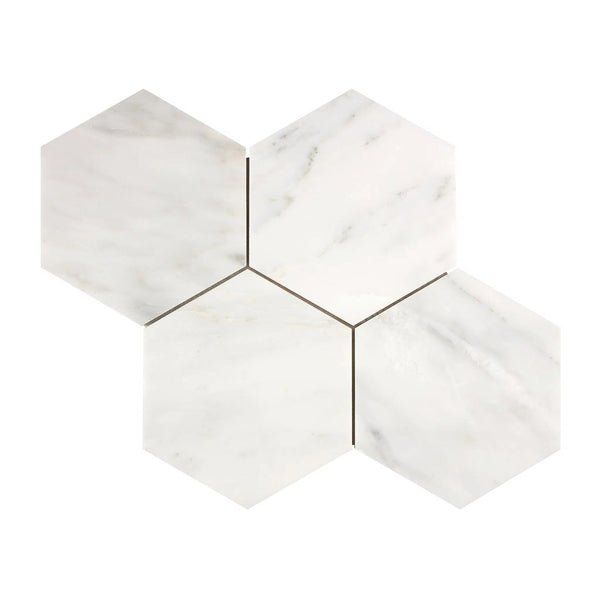 Oriental White / Asian Statuary 6" Hexagon Marble Mosaic Polished-Honed