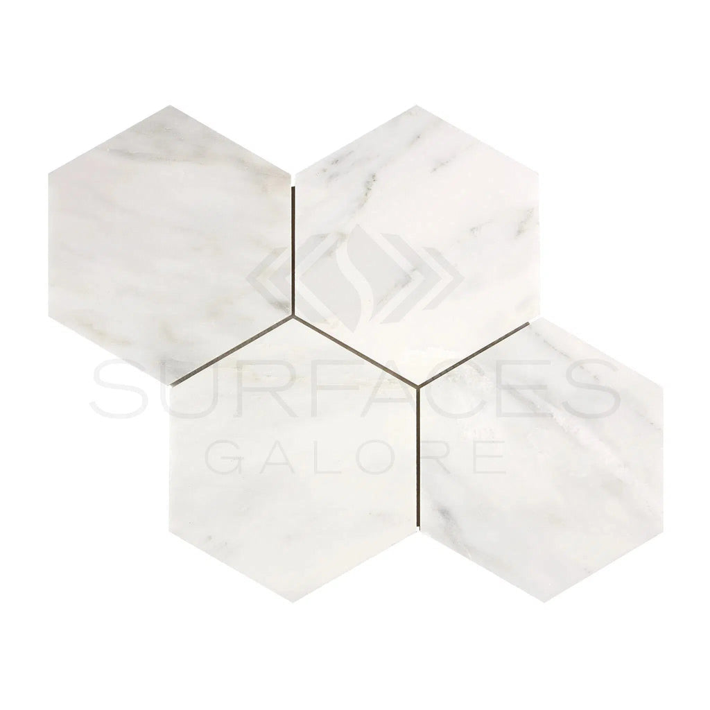 Oriental White / Asian Statuary 6X6 Hexagon Marble Mosaic Polished - Honed - SurfacesGalorePolished