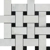 Oriental White / Asian Statuary Basketweave w/Black-LARGE Marble Mosaic Polished-Honed