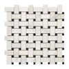 Oriental White / Asian Statuary Basketweave w/Black Marble Mosaic Polished - Honed - SurfacesGalorePolished