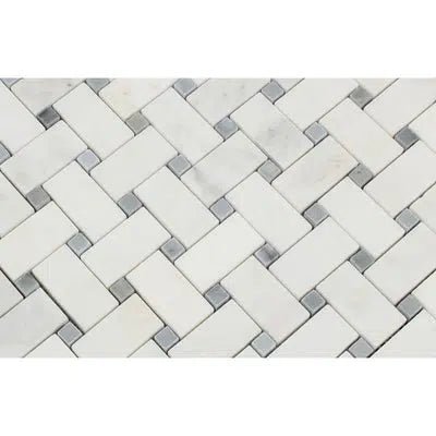 Oriental White / Asian Statuary Basketweave w/Blue - Gray Marble Mosaic Polished - Honed - SurfacesGalorePolished