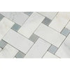 Oriental White / Asian Statuary Basketweave w/Blue - gray - LARGE Marble Mosaic Polished - Honed - SurfacesGalorePolished