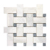 Oriental White / Asian Statuary Basketweave w/Blue - gray - LARGE Marble Mosaic Polished - Honed - SurfacesGalorePolished