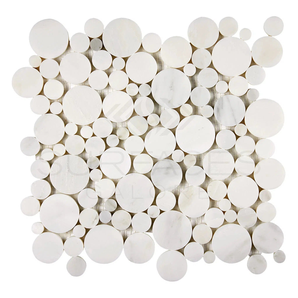 Oriental White / Asian Statuary Bubbles Marble Mosaic Polished - Honed - SurfacesGalorePolished