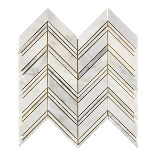 Oriental White / Asian Statuary Chevron Large (w/Oriental White/Oriental White) Marble Mosaic Polished - Honed - SurfacesGalorePolished