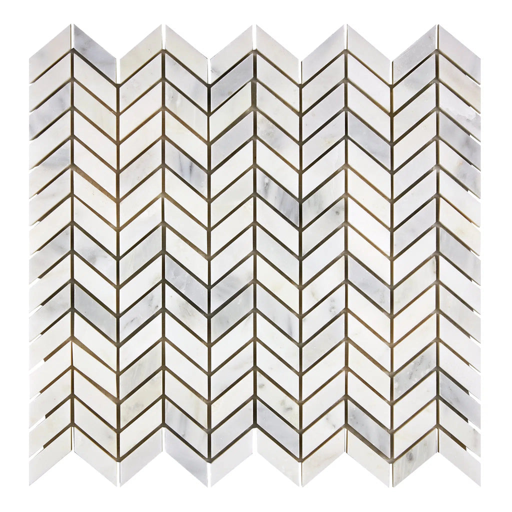 Oriental White / Asian Statuary Chevron Mini Marble Mosaic Polished-Honed