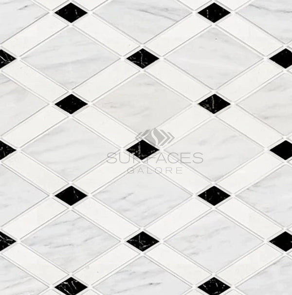 Oriental White / Asian Statuary Lattice (Thassos/Oriental White/Black) Marble Mosaic Polished - Honed - SurfacesGalorePolished