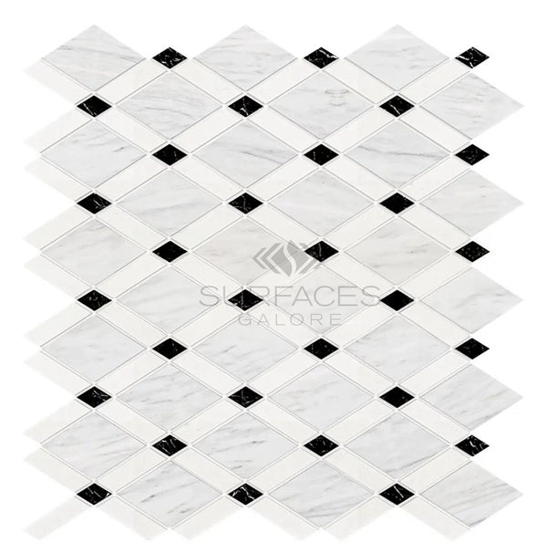 Oriental White / Asian Statuary Lattice (Thassos/Oriental White/Black) Marble Mosaic Polished - Honed - SurfacesGalorePolished