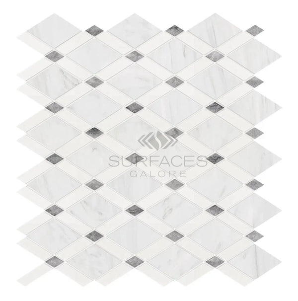 Oriental White / Asian Statuary Lattice (Thassos/Oriental White/Blue - Gray) Marble Mosaic Polished - Honed - SurfacesGalorePolished