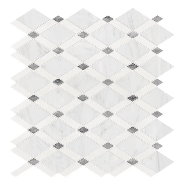 Oriental White / Asian Statuary Lattice (Thassos/Oriental White/Blue-Gray) Marble Mosaic Polished-Honed