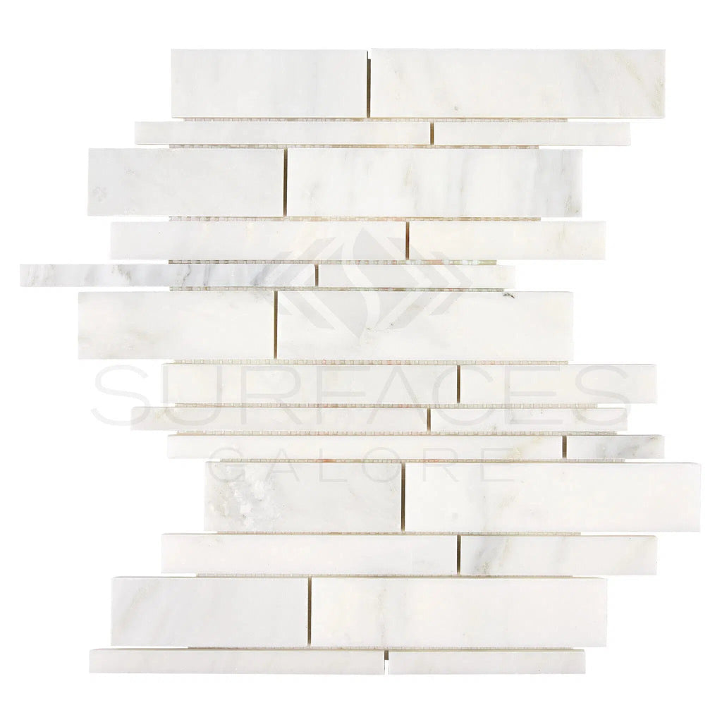 Oriental White / Asian Statuary Manhattan (Random - Strip) Marble Mosaic Polished - Honed - SurfacesGalorePolished