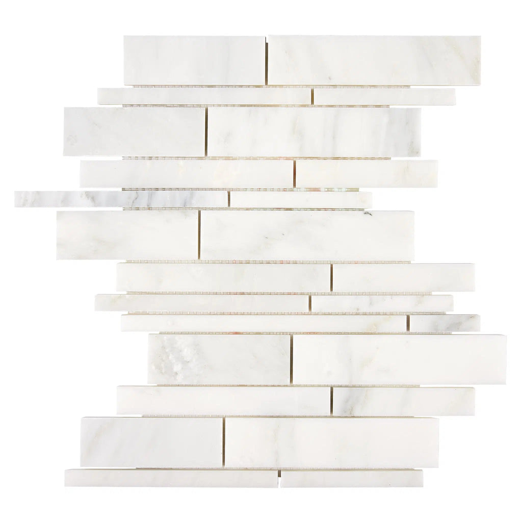 Oriental White / Asian Statuary Manhattan (Random-Strip) Marble Mosaic Polished-Honed