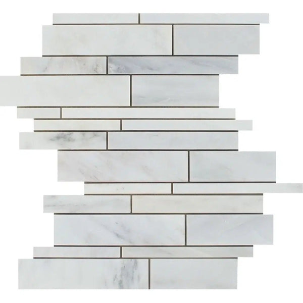 Oriental White / Asian Statuary Manhattan (Random - Strip) Marble Mosaic Polished - Honed - SurfacesGalorePolished