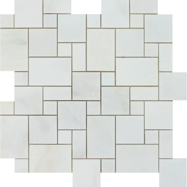 Oriental White / Asian Statuary Mini - Versailles Pattern Marble Mosaic Polished - Honed - SurfacesGalorePolished