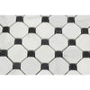 Oriental White / Asian Statuary Octagon Mosaic - w/Black Marble Mosaic Polished - Honed - SurfacesGalorePolished