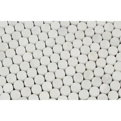 Oriental White / Asian Statuary Penny - Round (Single Color/Oriental White) Marble Mosaic Polished - Honed - SurfacesGalorePolished