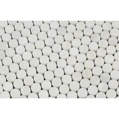 Oriental White / Asian Statuary Penny-Round (Single Color/Oriental White) Marble Mosaic Polished-Honed