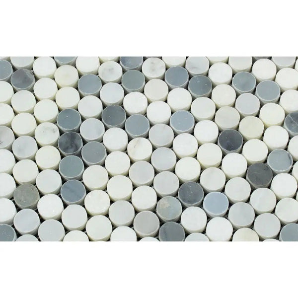 Oriental White / Asian Statuary Penny - Round (Single Color/Oriental White/Thassos/Blue) Marble Mosaic Polished - Honed - SurfacesGalorePolished