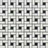 Oriental White / Asian Statuary Pinwheel Mosaic (w/Black) Marble Mosaic Polished-Honed