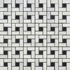 Oriental White / Asian Statuary Pinwheel Mosaic (w/Black) Marble Mosaic Polished - Honed - SurfacesGalorePolished