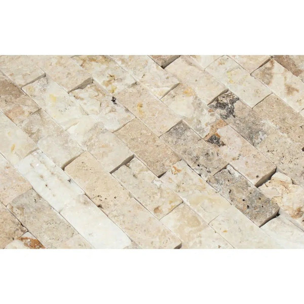 Philadelphia Travertine 1X2 Brick Mosaic Split - Faced - SurfacesGalore