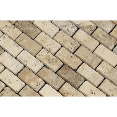 Philadelphia Travertine 1X2 Brick Mosaic Tumbled - SurfacesGalore