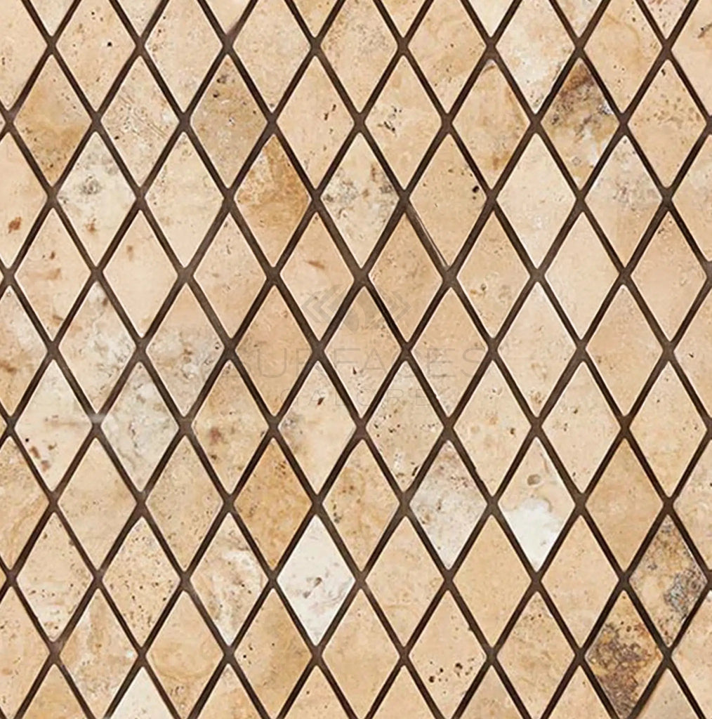 Philadelphia Travertine 1X2 Diamond / Rhomboid Mosaic Tumbled - SurfacesGalore