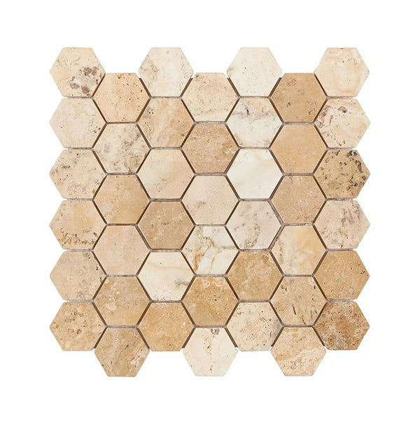 Philadelphia Travertine 2X2 Hexagon Mosaic Tumbled