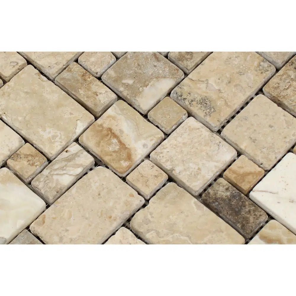 Philadelphia Travertine Micro - Pattern (Mini - Versailles) Mosaic Tumbled - SurfacesGalore